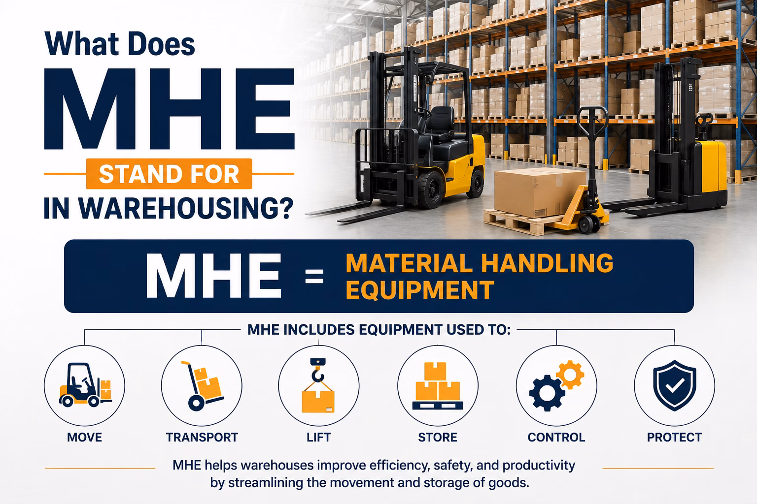 Image showcasing what MHE Equipment is and its various categories.